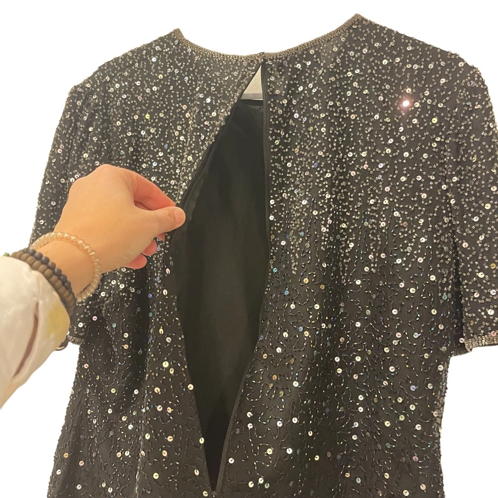 VINTAGE STENAY BLACK SILK SEQUINS TOP SHELL BLOUSE HOLIDAY PARTY EVENING WEAR - Picture 3 of 13